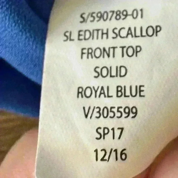 Banana Republic SL Edith Scallop Office Front Top Royal Blue Ruffle sleeveless - Picture 11 of 11